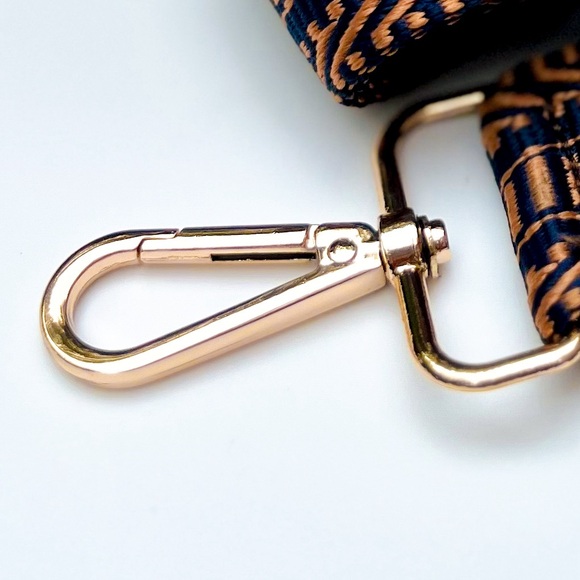 Copper & Navy Retro Aztec Stripe Adjustable Crossbody Purse Strap, Gold Hardware - Picture 5 of 8